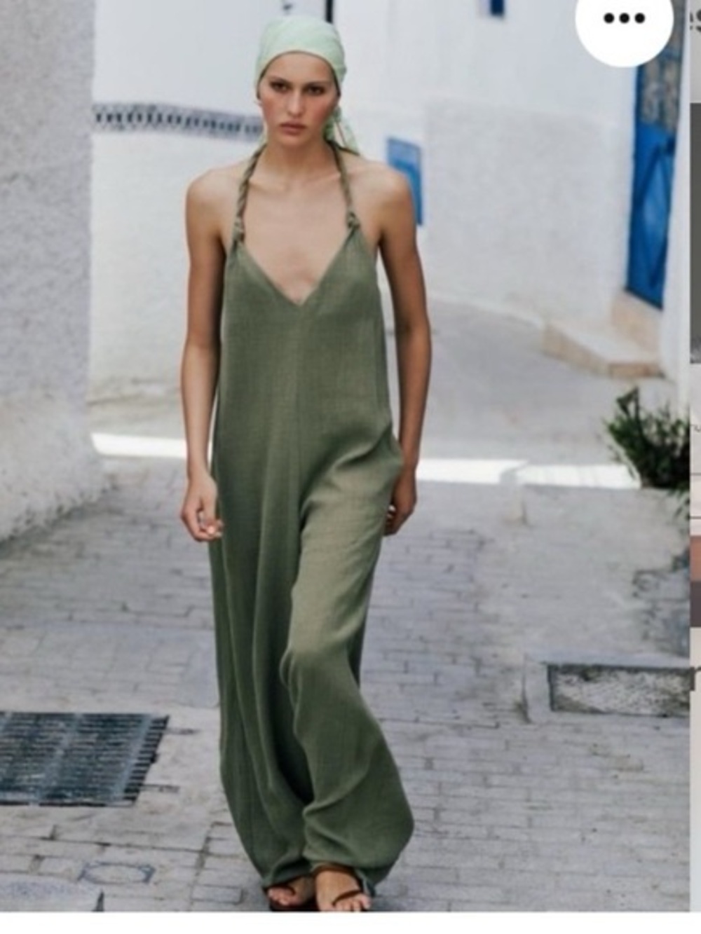 Zara Olive Green Braided Linen Halter Jumpsuit